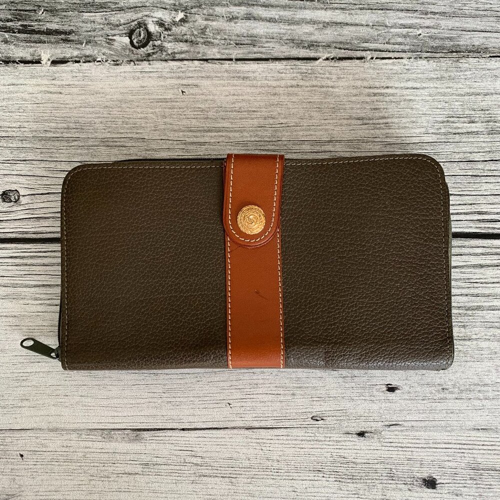 Vintage Tilley Leather Wallet Women's Olive Green Bi Fold Card Coin Carrier 90s